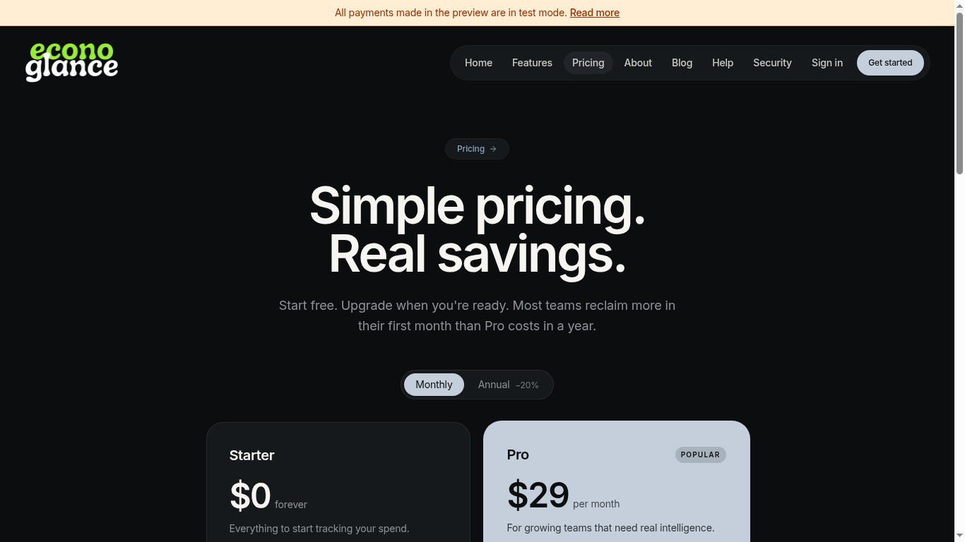 Econoglance pricing page